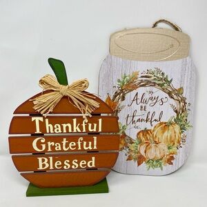 Thankful Grateful Blessed Pumpkin Decor